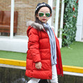 2016 Promotion New Winter Children Jacket Dresses Warm Long Thicken Kids Cotton Coat Feather Collar 5