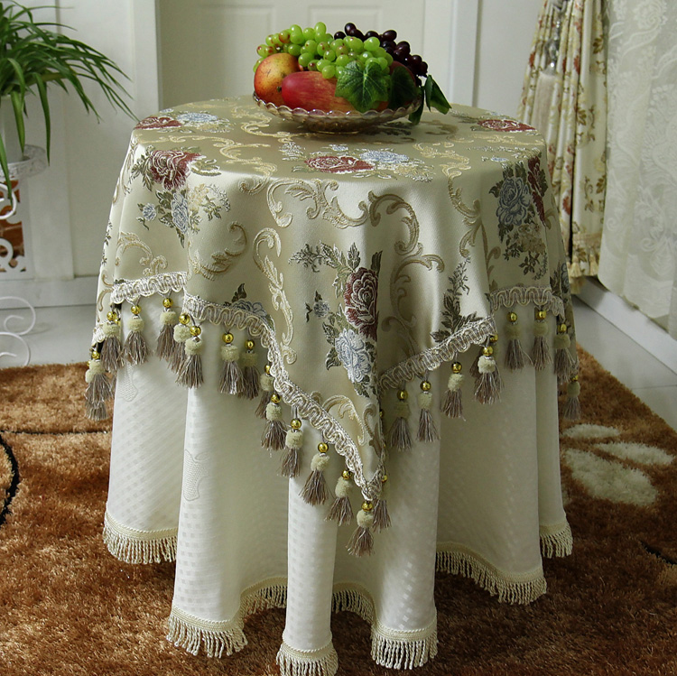 Vintage Florals European Style Imitated Silk Fabric Lace Tablecloth Set