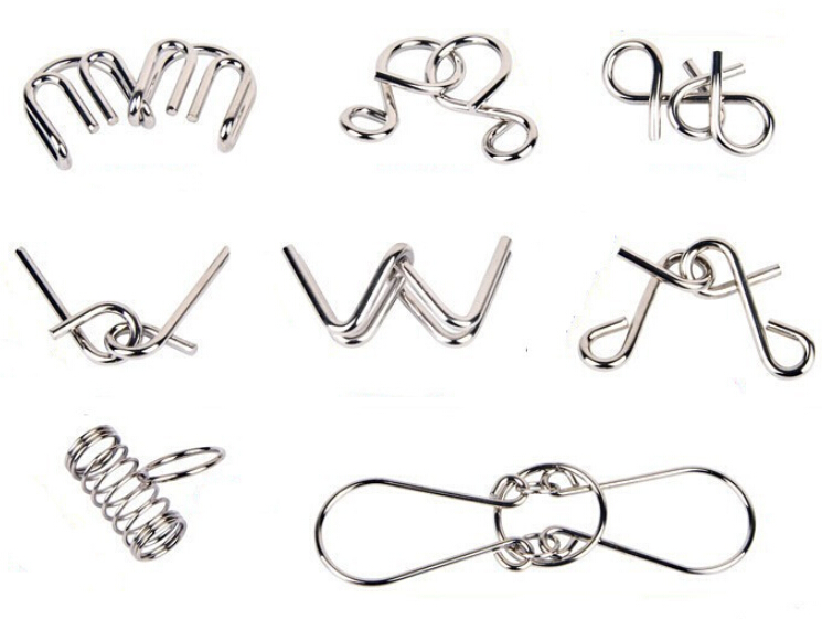 Set of 8PCS Classic Metal Iron Wire Puzzle IQ Mind Brain Teaser Puzzles