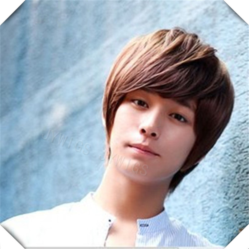 Light Brown Synthetic Boy Short Bob Wig Male Fluffy Hair Handsome Student Wig Fast Shippingin