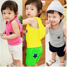 Fashion Summer Korean Hooded Children’s Suit of T-shirt and Shorts with Star Pattern for Boys and Girls