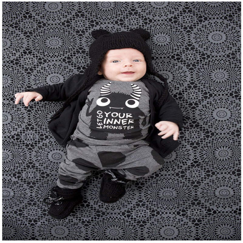 2016 New summer style Cotton little monsters short sleeve infant clothes baby font b clothing b