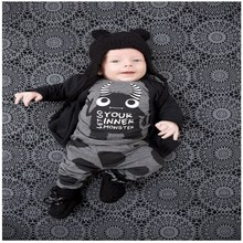 2016 New summer style Cotton little monsters short sleeve infant clothes baby font b clothing b