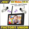 NEW 7 Inch Monitor Wireless CCTV Kit 2 4GHz 4CH Channel CCTV DVR 2PCS Wireless Cameras
