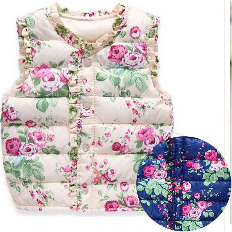 2016 Fashion Autumn Spring Children s Winter Jackets Kids Girls Vest Sweet Floral Down Cotton Warm