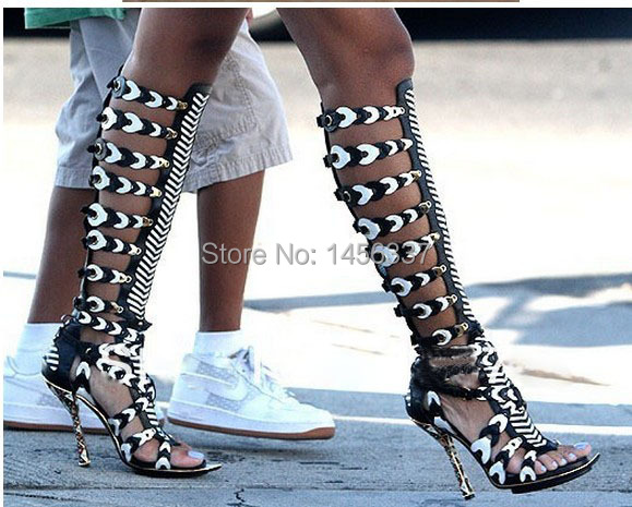 Women Knee Thigh High Heels Gladiator Sandals Women Pumps Dress Shoes ...