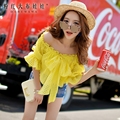 dabuwawa 2016 female t shirt summer slim fashion sweet sexy patchwork bow puff sleeved vintage t