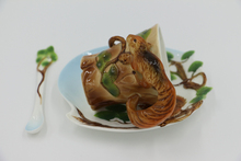 Bone China 3D Color Emamel Porcelain animal Squirrel ceramic mug saucer spoon tea coffee set for