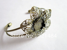 Bulk 100piece/lot Antique bronze 14mm Cameo/Cabochon Setting Bezels Filigree Flower Brass Cuff Bracelet Blanks