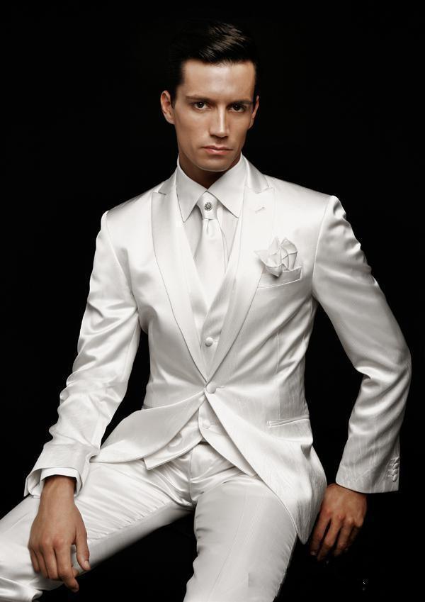New Arrival Slim Fit Custom Made One Button Groom Tuxedos Peak Lapel Best man Suit White Groomsman/Bridegroom Wedding/Prom Suits