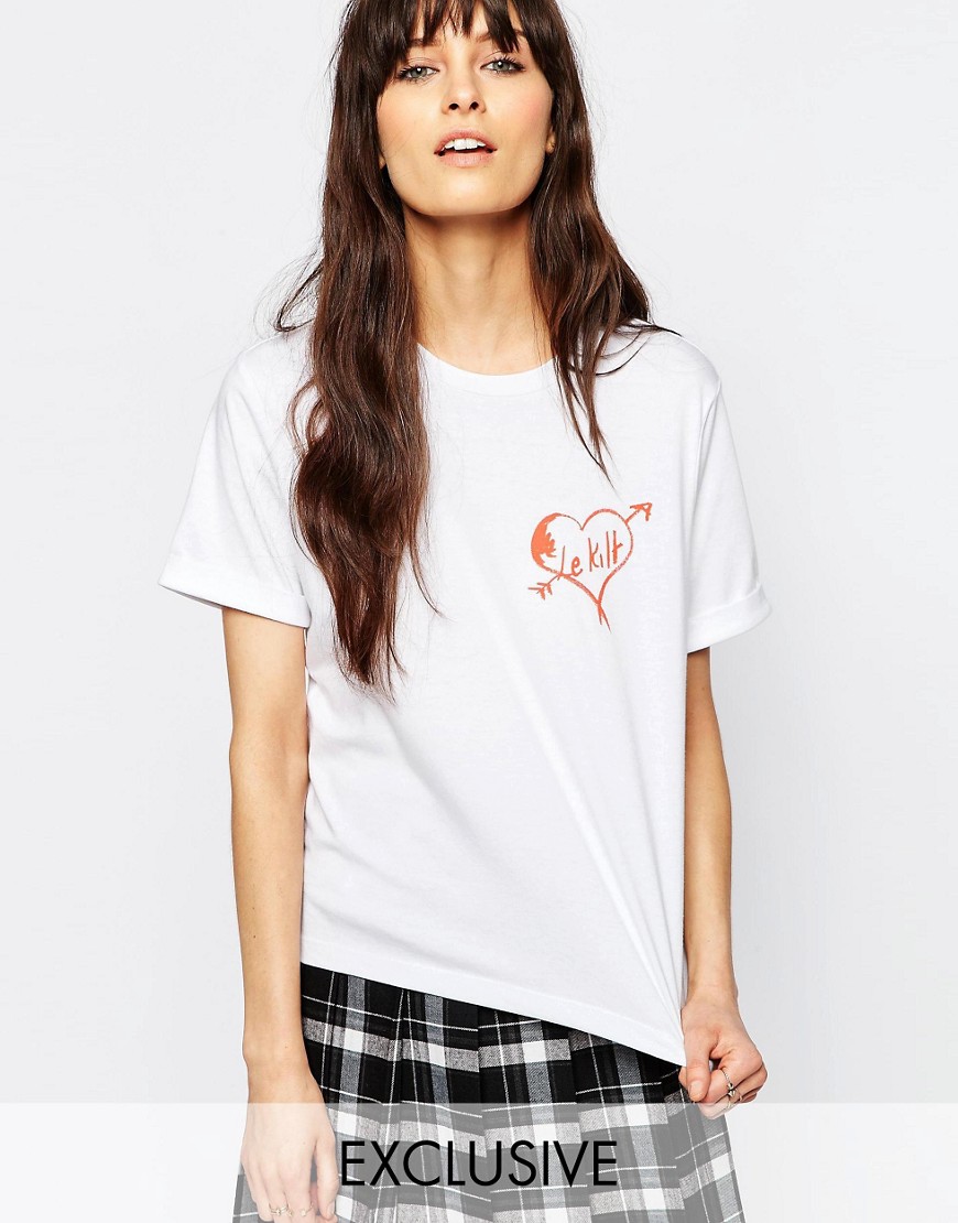 Top Print Le font b Kilt b font Letter White Tee Heart Patternt Shirt Women Tops