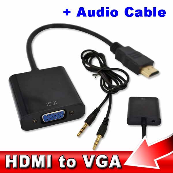 New 3.5mm HDMI to VGA  + Audio Cable Adapter Converter Male To Female HDMI to VGA Video Converter adapter 1080P for XBOX 360
