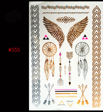 2016 new gold silver metal waterproof henna tattoos female golden wings arrow temporary tattoos