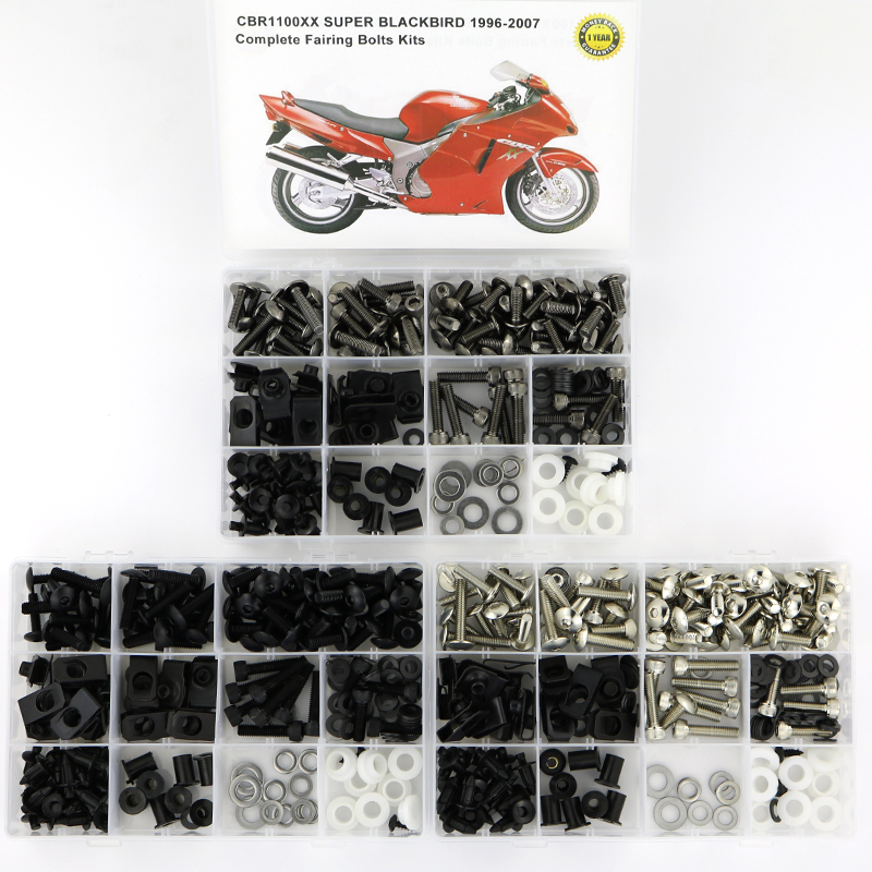 Silver 9FastMoto Full Motorcycle Fairings Bolt Screw Kits for 1996-2007 Honda CBR1100XX 96-07 Aluminium Screws Fastener Clips