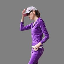 Korea 2016 New Autumn Winter Large size Fashion Casual Sweater Suit Sportswear Hooded pure color Velvet Sports Women Suit G0180