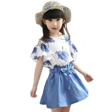 Girls Skirts Set 2015 Summer Hot Girl Skirt Sets 2 Pieces Chiffon Maple Short sleeve Shirt