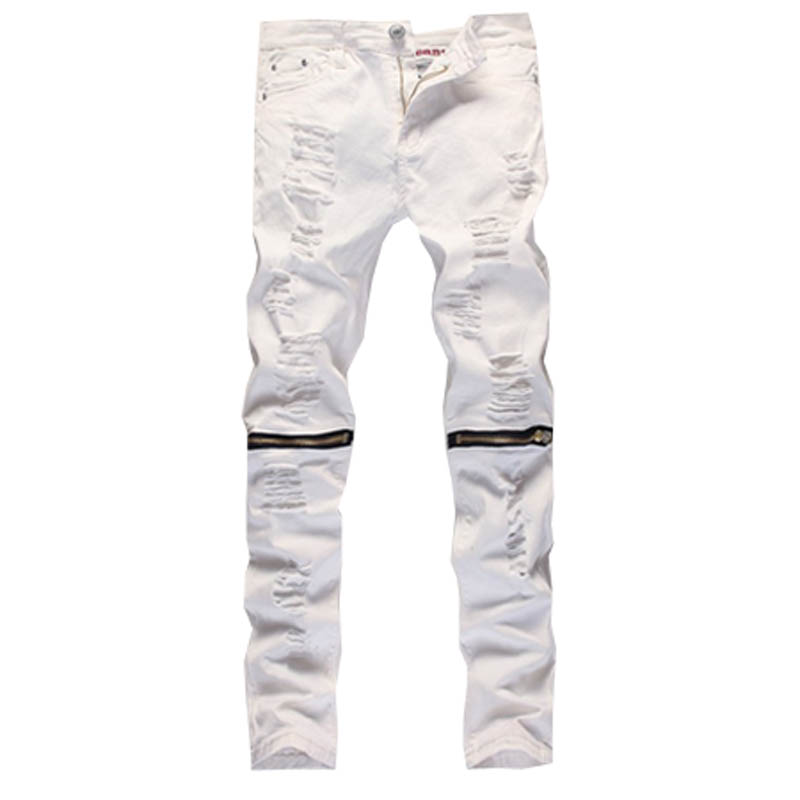 White Ripped Jeans Men Hip Hop Casual Denim Pants Skinny Fashion Vaqueros Designer Classical Jeans Mens High Quality MYA0311