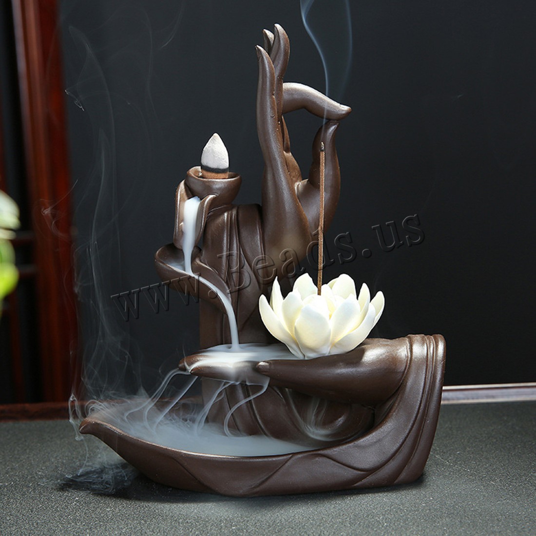 Creative Porcelain Lotus Censer Smoke Waterfall Backflow Incense 