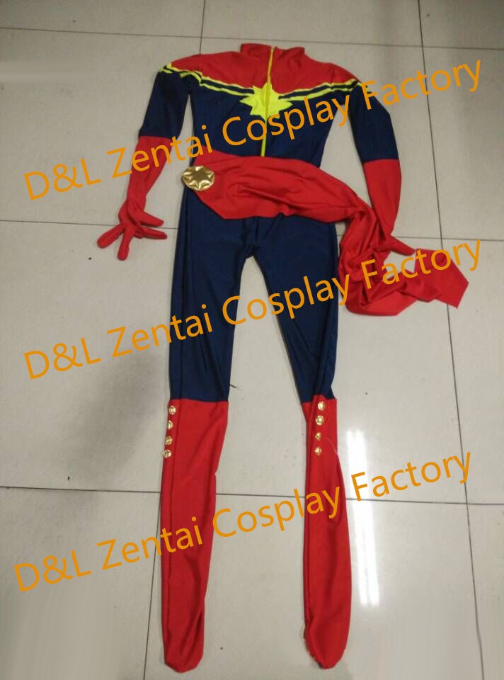 Free Shipping DHL Ms Marvel Costume Captain Marvel Karla Sofen Costume Navy & Red Lycra Super Hero Halloween Costume XM1726