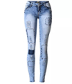 Low Waist Women Stretch Skinny Ripped Jeans with Patchwork Slim Pencil Pants Full Length