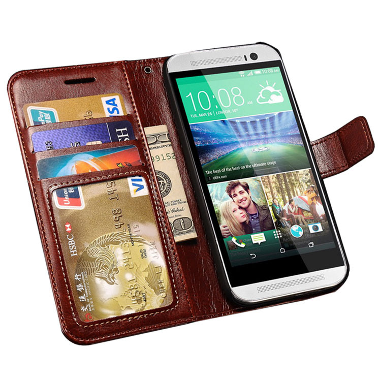 M9 Flip Wallet Card Case for HTC One M9 Retro PU Leather Back Cover with Holder