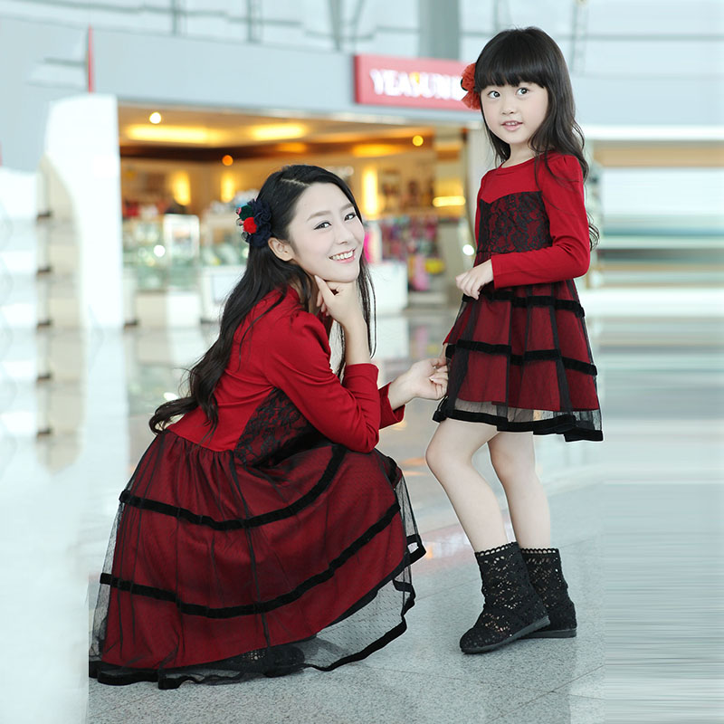 1PC Retail Mother Daughter Dresses Set Family Matching Fashion Autumn Long Sleeve Patchwork Dress Mom Girl Clothes Sets