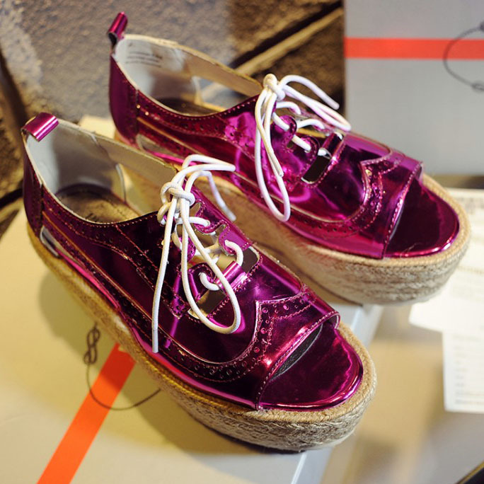 Gold / Purple / Rose 2015 Brand Design Women's Wedges women flat platform Genuine Leather Peep Toe Gladiator Sandals for women