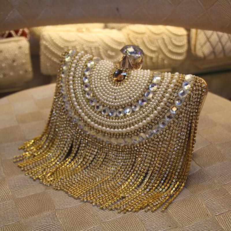 Women Wedding bride Shoulder Bags Crossbody Gold Clutch Bags tassel Evening Bags for Party Day ...