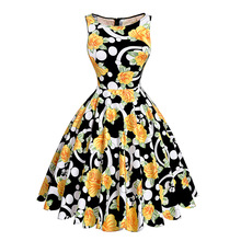 Print floral 50s 60s Vintage dresses Audrey Hepburn Sleeveless 2016 new style summer retro dress Vestidos robe womens clothing