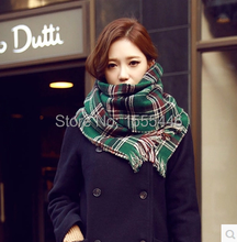 Free Shipping Womens Winter Teal Tartan Plaid Scarf Large Long Cashmere Pashminas Ladies Beautiful Knitting Shawls Scarves Gifts