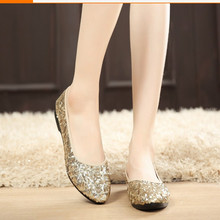 2016 new luxury glitter women flat shoes fasion sequined round toe woman flats ballet dancing shoe gold womens shoes flats