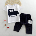 Toddler Girls Boys Clothing Kids Short Sleeve Letter Car T Shirt Striped Harlan Pant Clothes Suit