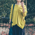 Womens Spring Summer Tops Fashion 2015 Three Quarter Sleeve Irregular Loose T shirt Vintage Plus Size
