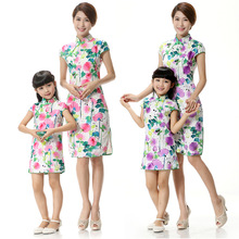 Mother Daughter Dresses Princess 2016 Summer Vintage Girls Dresses Family Matching Clothes Kids Ink Painting Print Women Dress