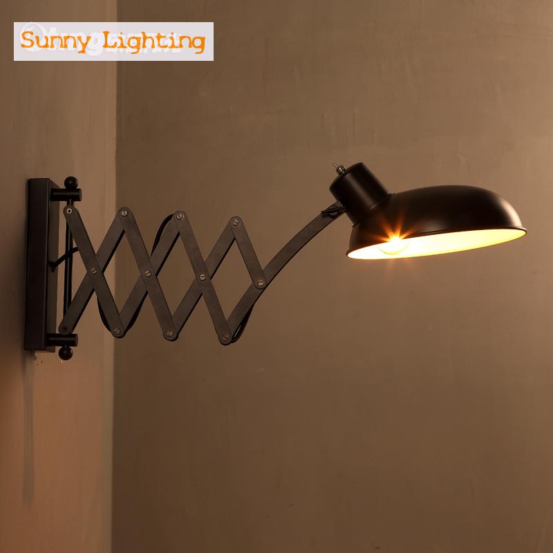 Loft Vintage Telescopic Wall sconce E27*1 bathroom retractable mirror Light Black iron wall lamp coffee shop Bedside lamp abajur