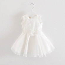 2016 Summer Fashion Baby Girl Dress Cute Pink White Girls Dresses Princess Bow Dress for Infant Girls Clothing Back Lace up