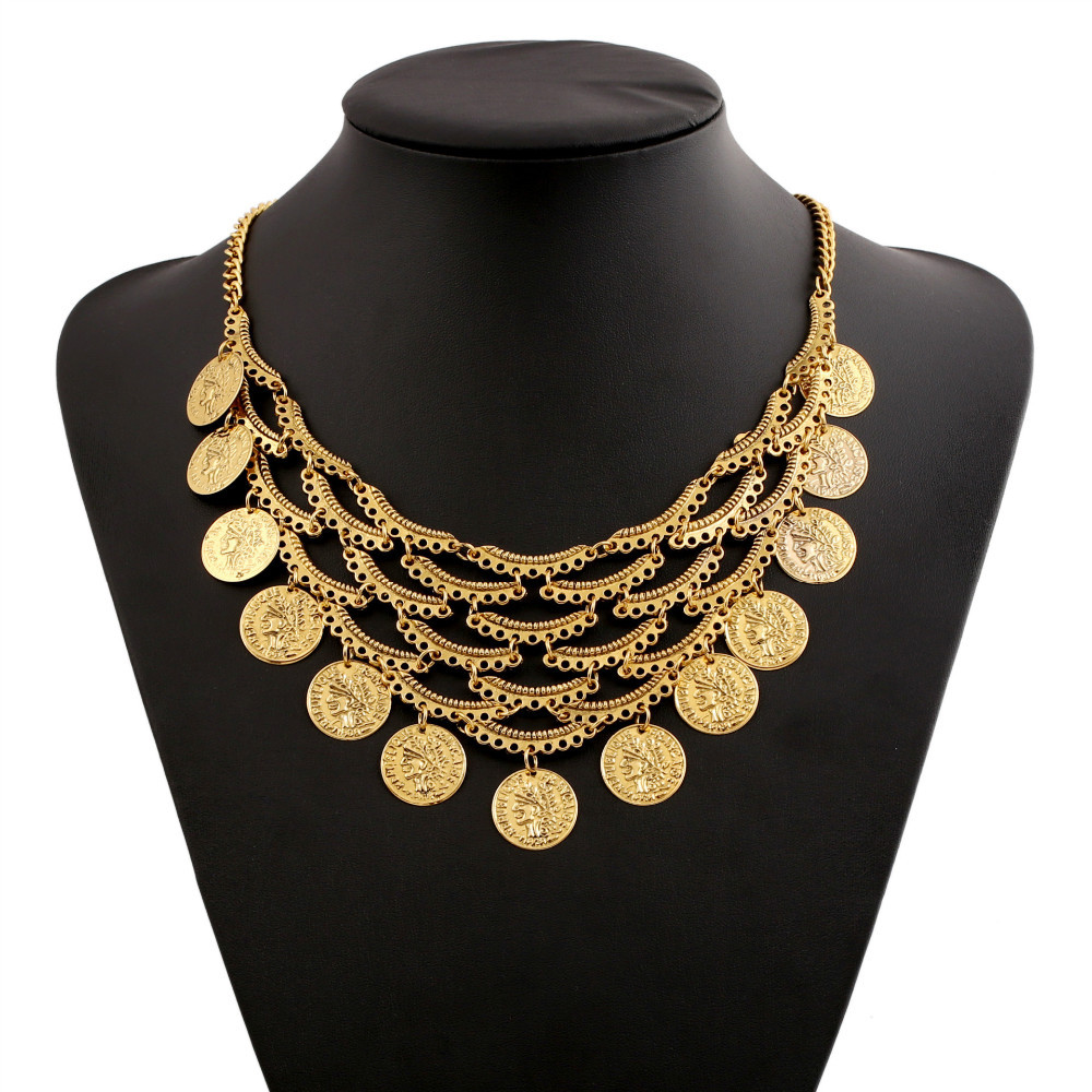 Choker Necklace Romantic Retro Coin Pendant Neckless Women Gold Jewellery collane e ciondoli (5)