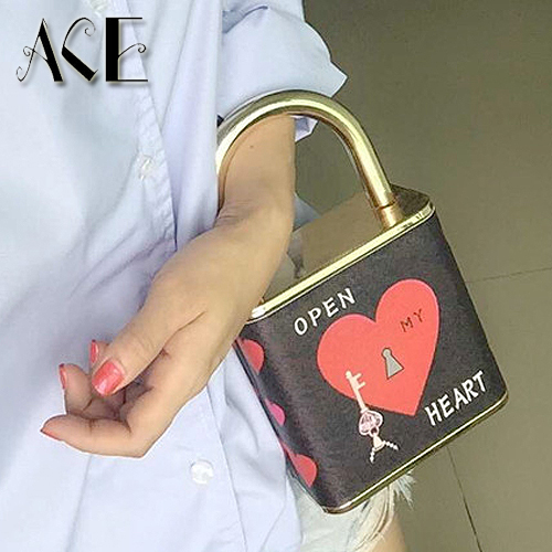 2016 New lock design personalized unique stylish clutch bag lady love party purse wallet evening bag with clothing Free shipping
