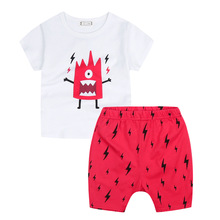 2016 Summer Baby Boys Girls Clothes Set Cotton Suit Cartoon Lightning Monster Shirt Set for Children Kids Clothing Set Outfits