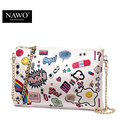 NAWO New Leather Envelope Clutch Bags Cartoon Printing Day Clutches Purse Small Chain Bag Women Cross