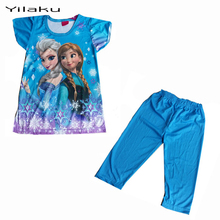 Girl’s Short sleeve Pajamas set Anna and Elsa Princess Sleepwear Children Clothes Red Blue Purple Pink Character Clothes WI30003