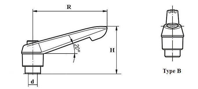Description Picture 2 of itemM8 Female Plastic Clamping levers .Plastic Adustable handle .Lever arms Cam levers .lever clamp