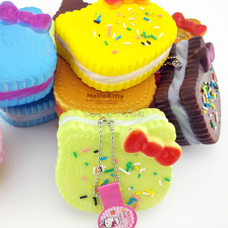 20pcs/lot  Kawaii KT Bow Cookie Squishy Cell Phone Charms Soft Bread Scented Straps Toys