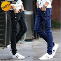 Fashion Teenagers Stretch Slim Fit Black And Blue Button Designers Casual Jeans Boys Hip Hop City