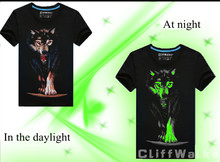 Novelty 3D T Shirt Men Cotton Black Wolf Printed T Shirt Short Sleeve Luminous T shirt