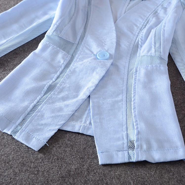 5 M- 4XL women 2015 new summer style mesh splicing hollow cotton linen plus size Blazers feminino small suit jacket female LY96