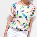 New Design Womens chiffon Casual Novel design Women Feathers Chiffon Top Casual Short Sleeve Loose F25