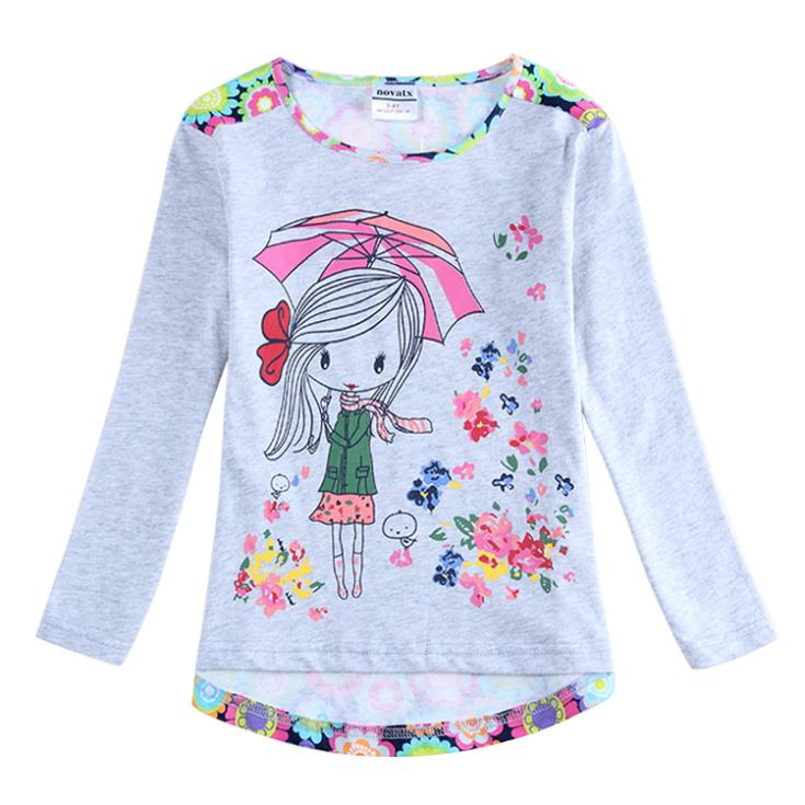 long sleeve spring/autumn girls t shirt baby girl clothing nova kids clothes novelty children clothes printed flowers