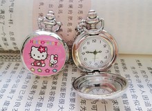 New Hello Kitty Cartoon Children Pocket Watch Fashion delicate Pendants Girl necklace Pocket Watch Quartz necklace