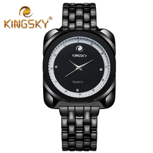 2015 KINGSKY Cool Black Square Fashion Women Dress Quartz Watch Female Relogio Masculino Diamond Luxury Wrist